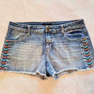FIRE LOS ANGELES Boho Blue Jean Shorts w Chevron Embroidery
